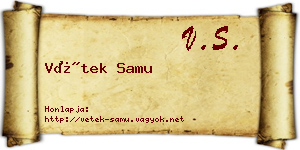 Vétek Samu névjegykártya